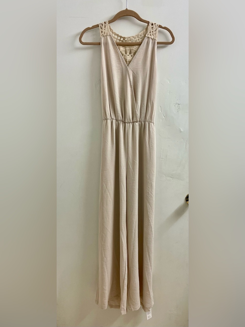 Cupshe Cream Crochet-Yoke Sleeveless Jumpsuit